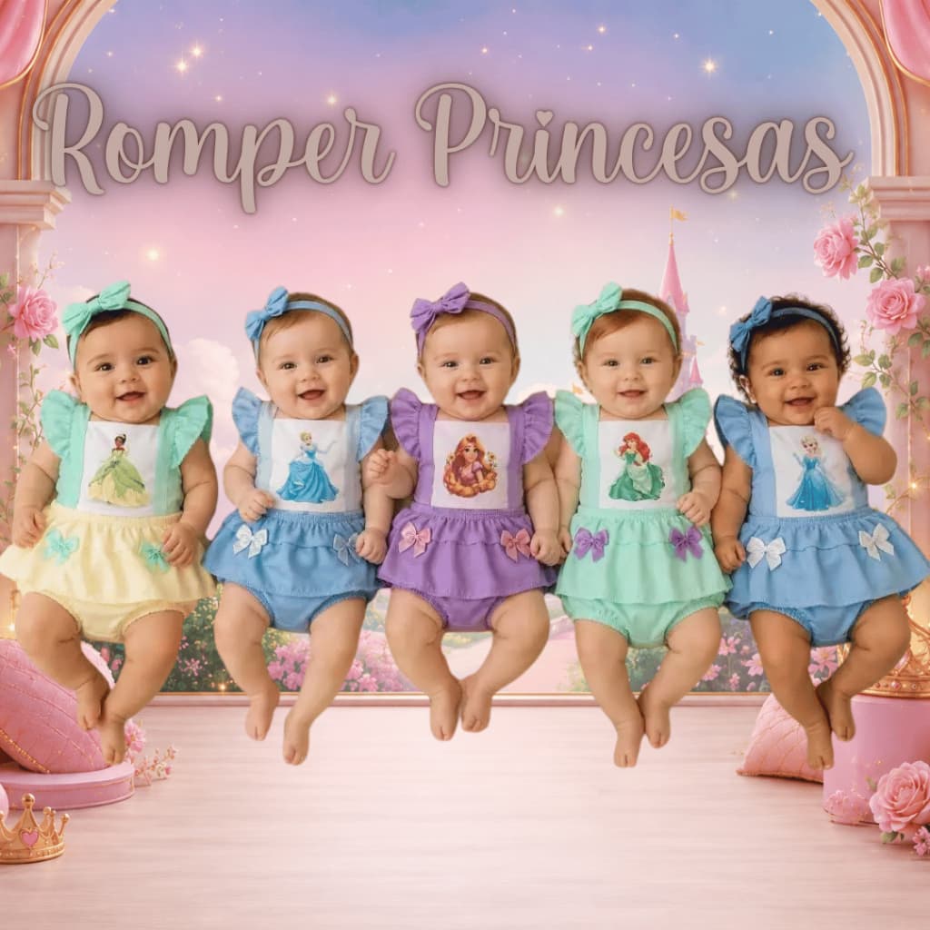 Romper Salopete Bebê Princesas de 0 a 3 meses recém nascido