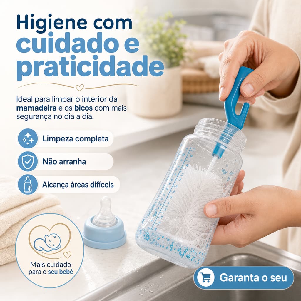 Kit 2 Escovas Para Lavar Mamadeira Higienizador de Mamadeira e Bico Para Bebes Limpeza