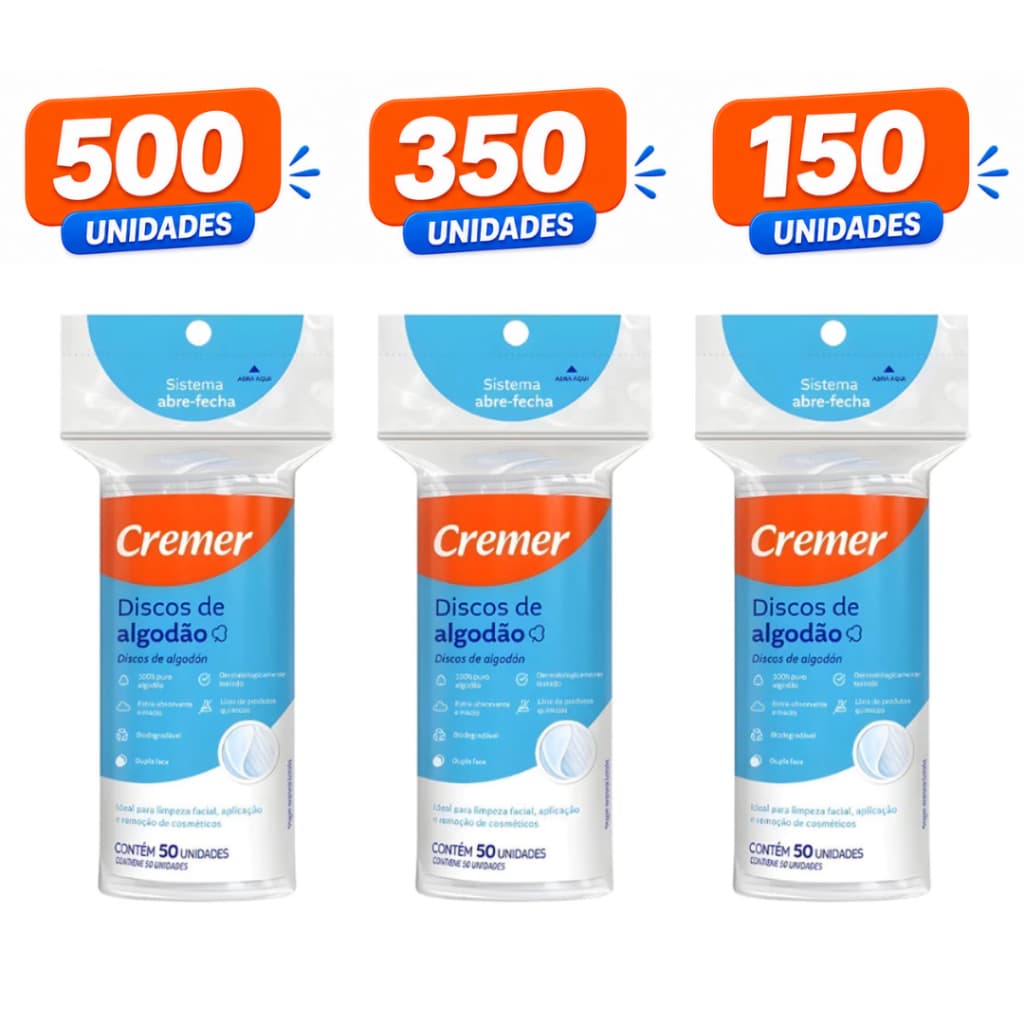 Kit  Algodão Disco Bebê Sem Perfume Limpeza Macio 550, 350, 150 Unidades