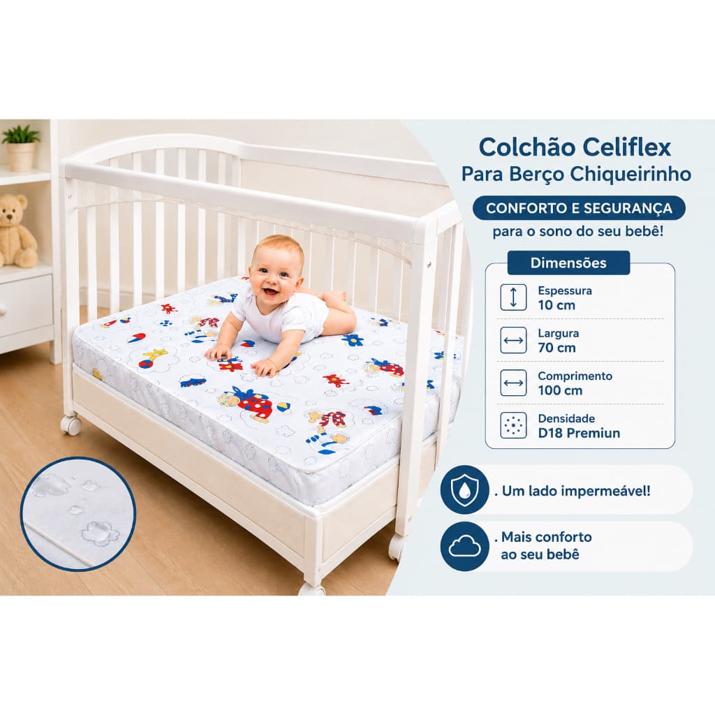 Colchão Um Lado Impermeável para Chiqueirinho Celiflex Baby 100cm x 70cm D18