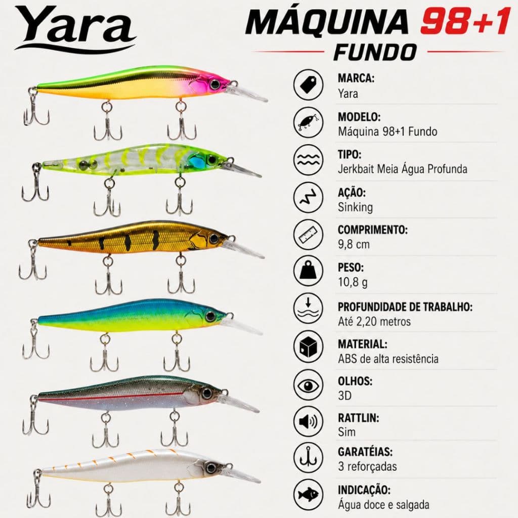 Isca Artificial Meia Agua Fundo Máquina Yara +9,8cm 10,8g Tucunaré