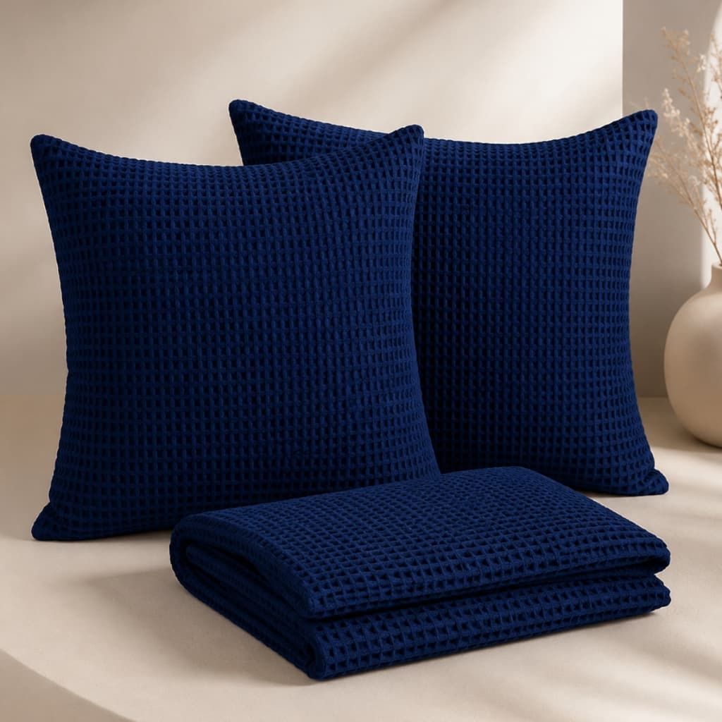 Kit Peseira Decorativa Capa de Almofadas Textura Waffle Cama Sofá Luxuoso Premium