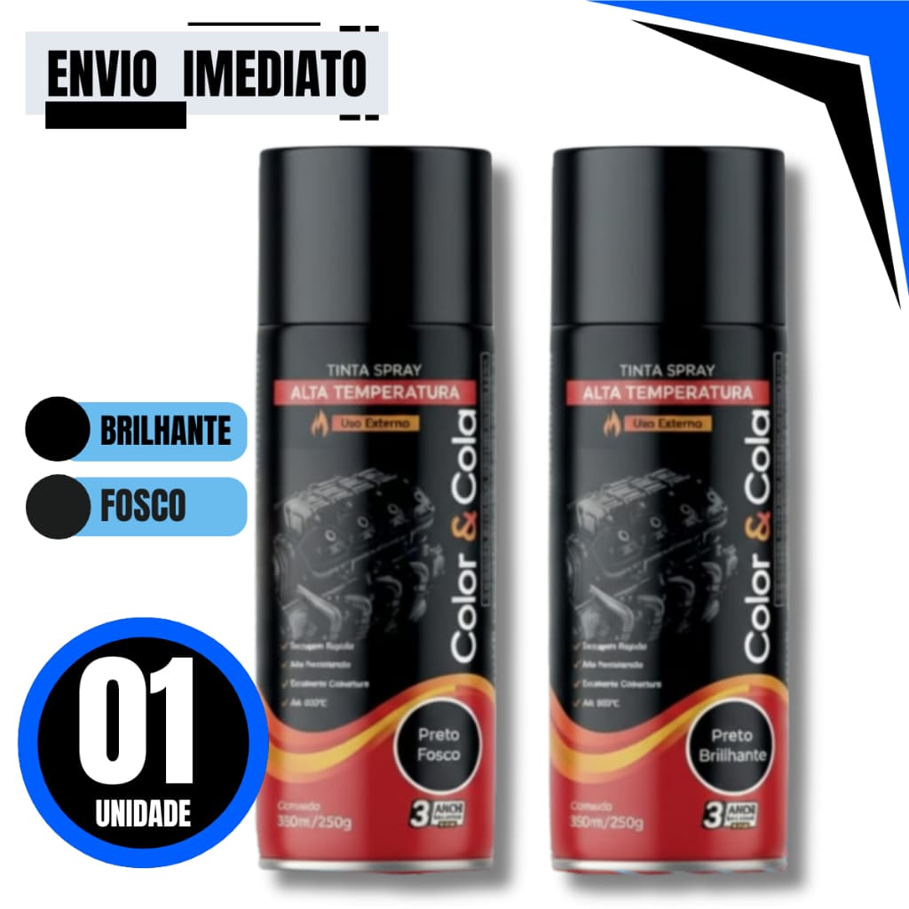 Tinta Spray Alta Temperatura Cola e Cola 350ml Secagem Rápida Alta Resistência Até 600 Graus