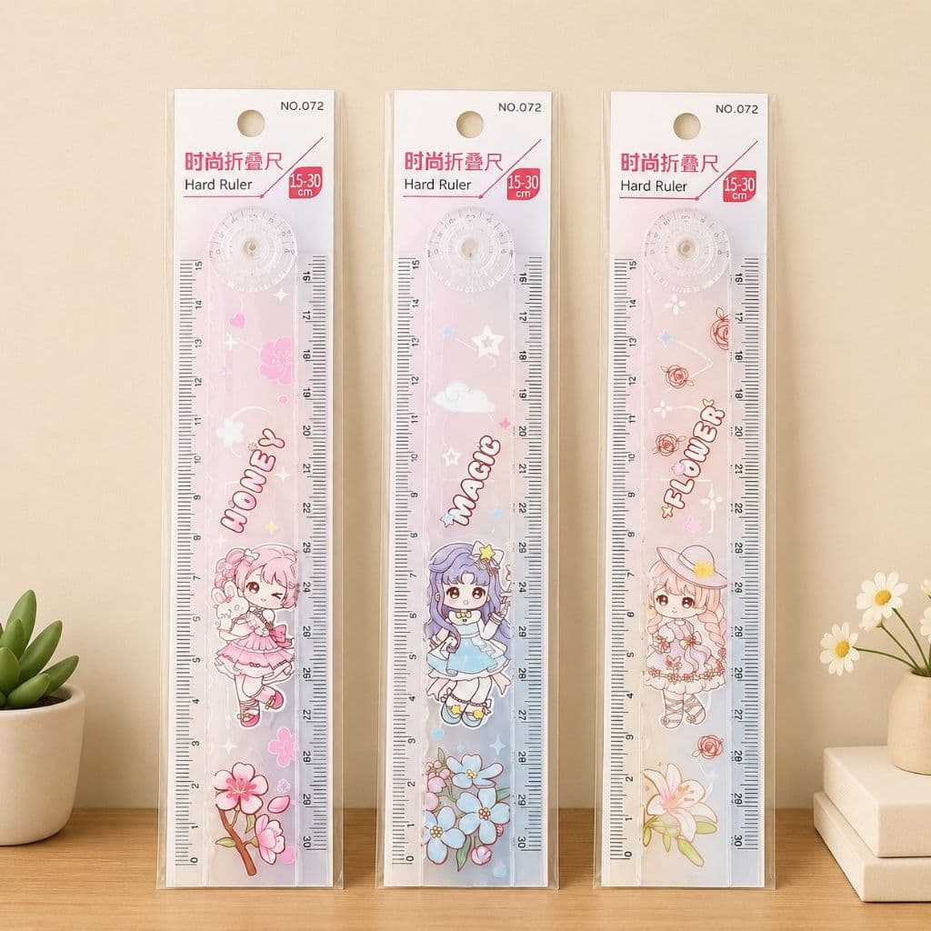 Régua Escolar Infantil Dobrável 15/30 cm – Compacta, Resistente e Cheia de Fofura