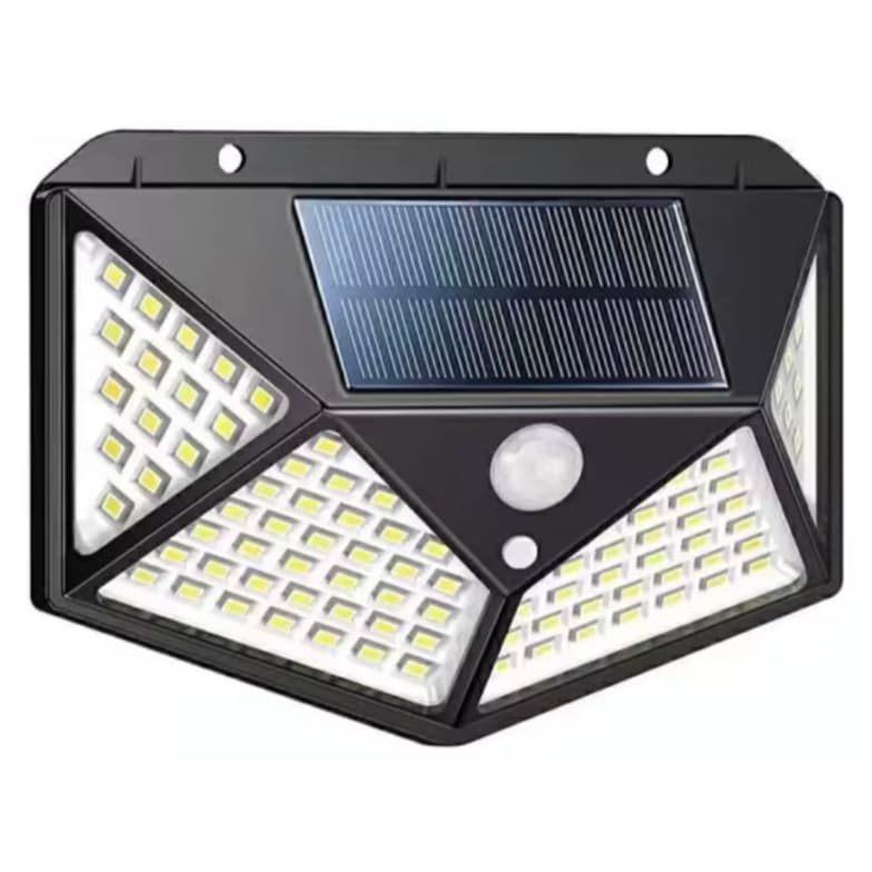 Luminária Solar LED Parede 100 LEDs Sensor de Presença 3 Funções — Luz Emergência Externa à Prova D'Água