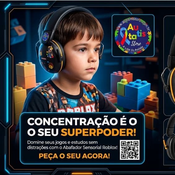 ABAFADOR DE RUÍDOS INFANTIL ROBLOX – 32dB | Conforto e Proteção Auditiva | Protetor Auricular | TEA Autista |