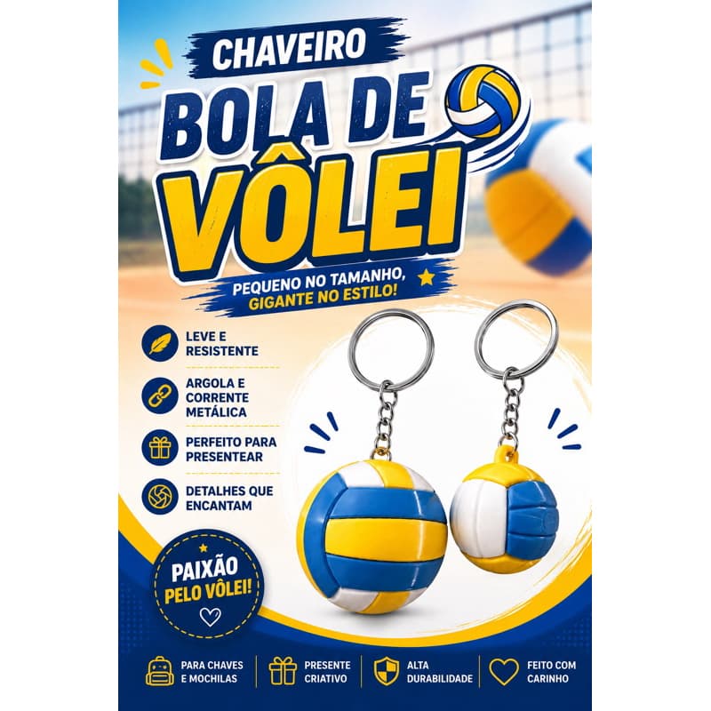 Chaveiro Bola de Vôlei 3D Miniatura Realista Presente para Jogadores e Fãs