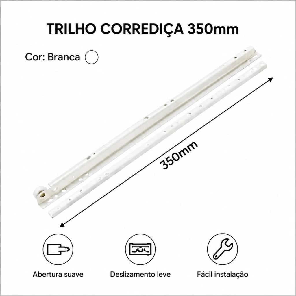 Kit 4 pares 8 Corrediça Trilho Branca 350mm Gaveta Deslizamento Suave Fácil Instalação