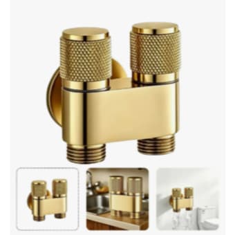 Registro Duplo Dourado 1/2 Inox Para Ducha Higiênica Máquina De Lavar Válvula Derivação T Dami