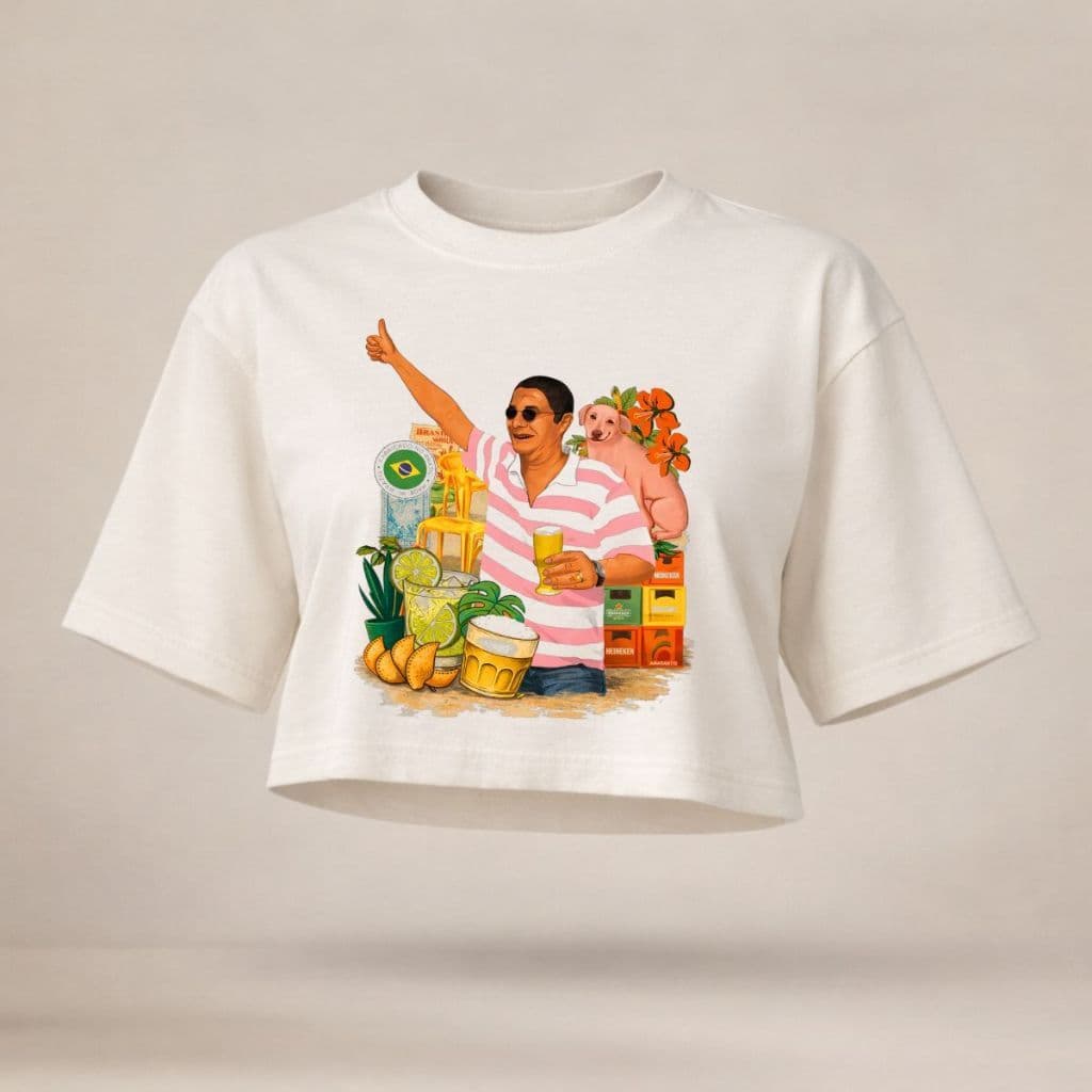 Blusa Cropped Oversized com Estampa Zeca Pagodinho Feminina Brasil Verão Academia 100% algodão