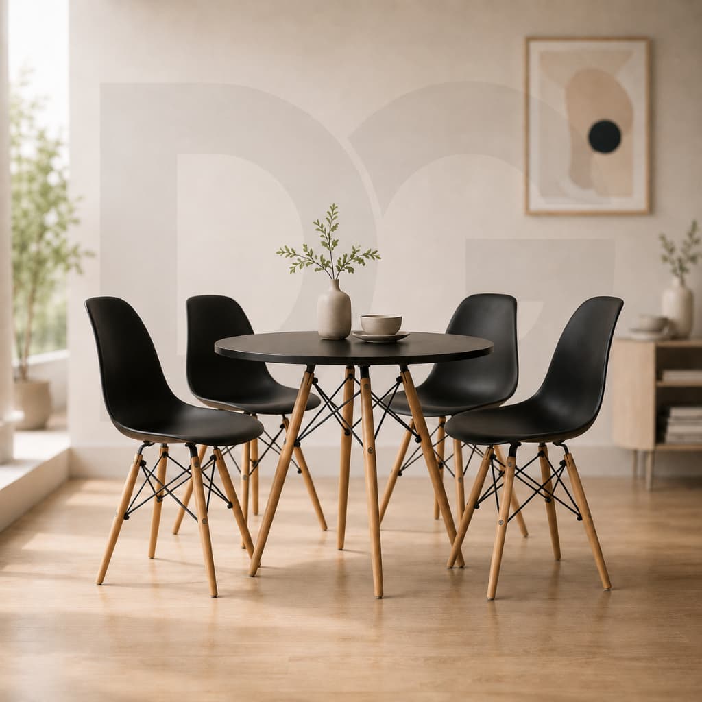 Kit Sala de Jantar Eames Preto ou Branco com Mesa e 4 Cadeiras