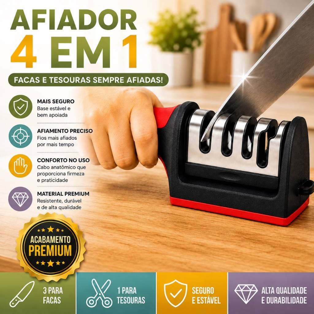 Afiador de Facas Tesouras Cutelos Amolador Profissional 4 em1 Afiação amolar Base Antiderrapante Top