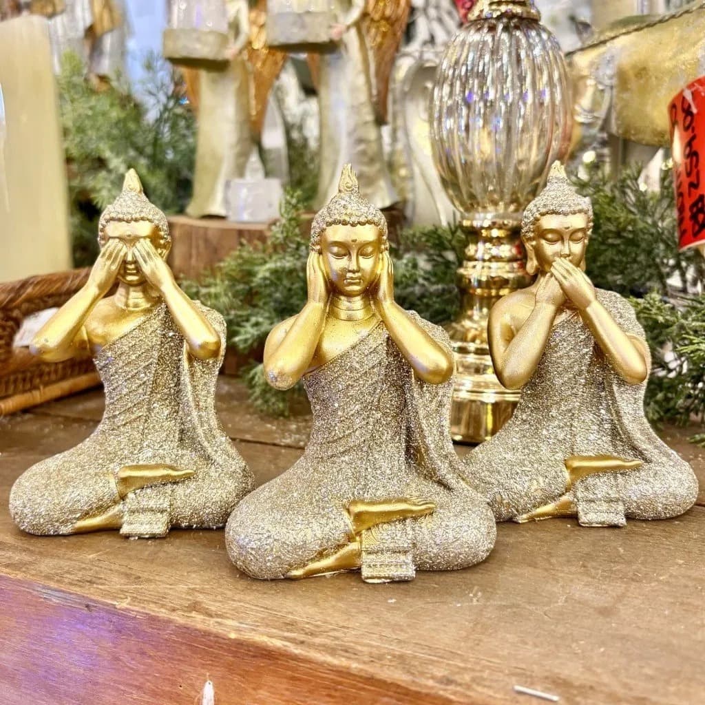 Trio De Buda Dourado Decoração Enfeite
