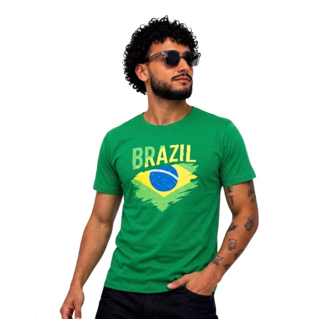 Camiseta Do Brasil Masculina Bandeira Brasileira Verde E Amarelo P