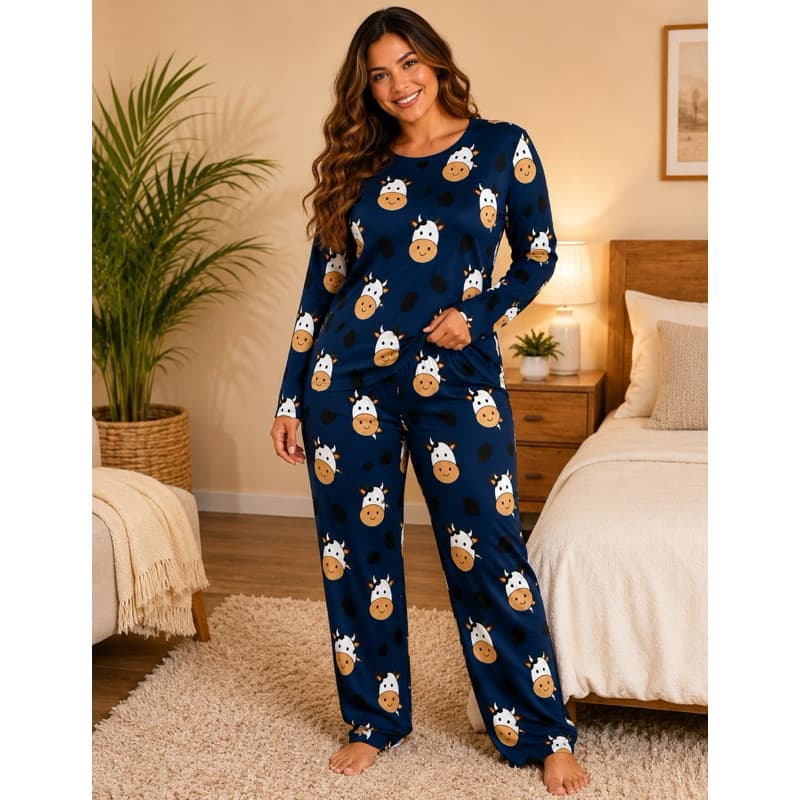 Pijama Feminino De Frio De Suede Blusa Longa + Calça ESTAMPAS VARIADAS
