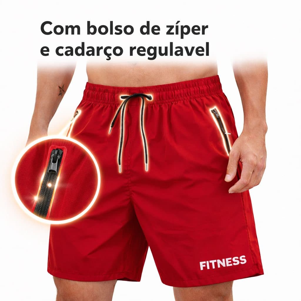 Bermuda Short Treino Dry fit Masculina Tactel com Elastano bolso com zíper P/Corrida esporte futebol