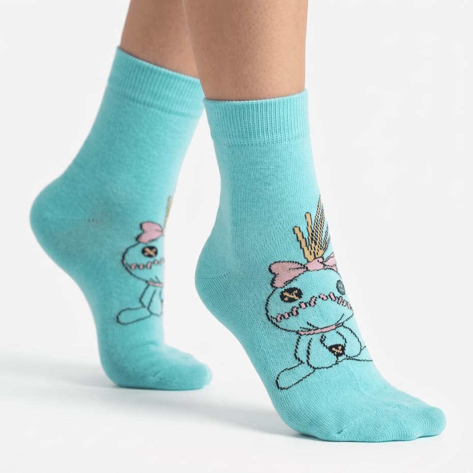 Meia Infantil Menina Stitch Angel Xepa Personagem Divertida Disney Algodão Cano Alto