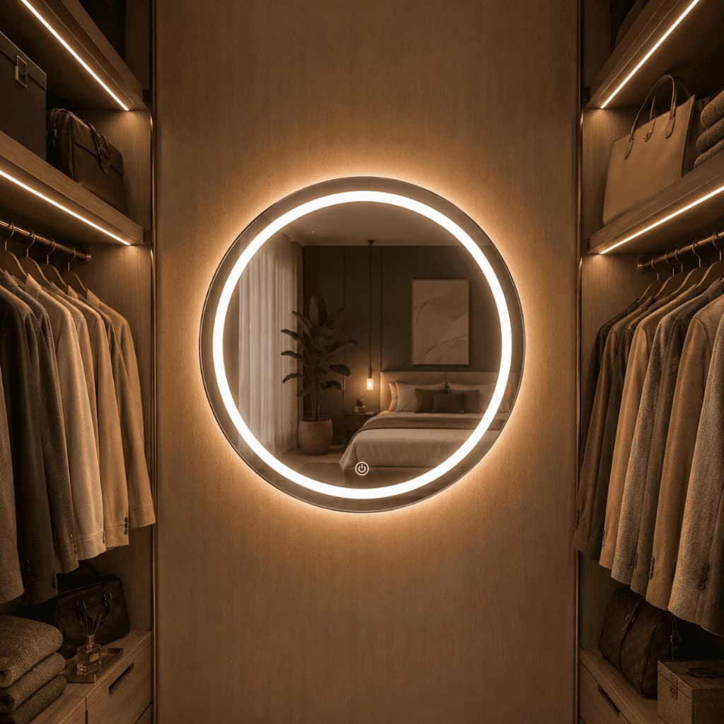 Espelho de Banheiro Redondo Touch Espelho com Led 60cm Arredondado Espelho Decorativo de Parede