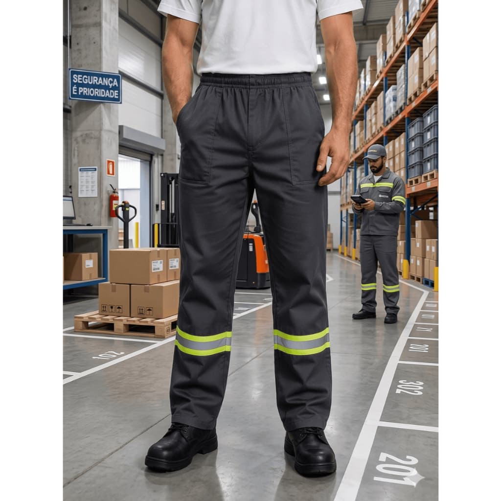Calça De Trabalho Profissional Gabardine Resistente Refletivo Mecânico Reforçada Terminal De Carga