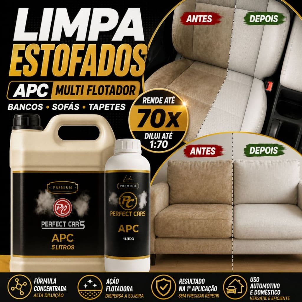Limpador APC Concentrado Multi Bancos Tecido Automotivo Sofás Interior Tapete Carpete Couro Estofado