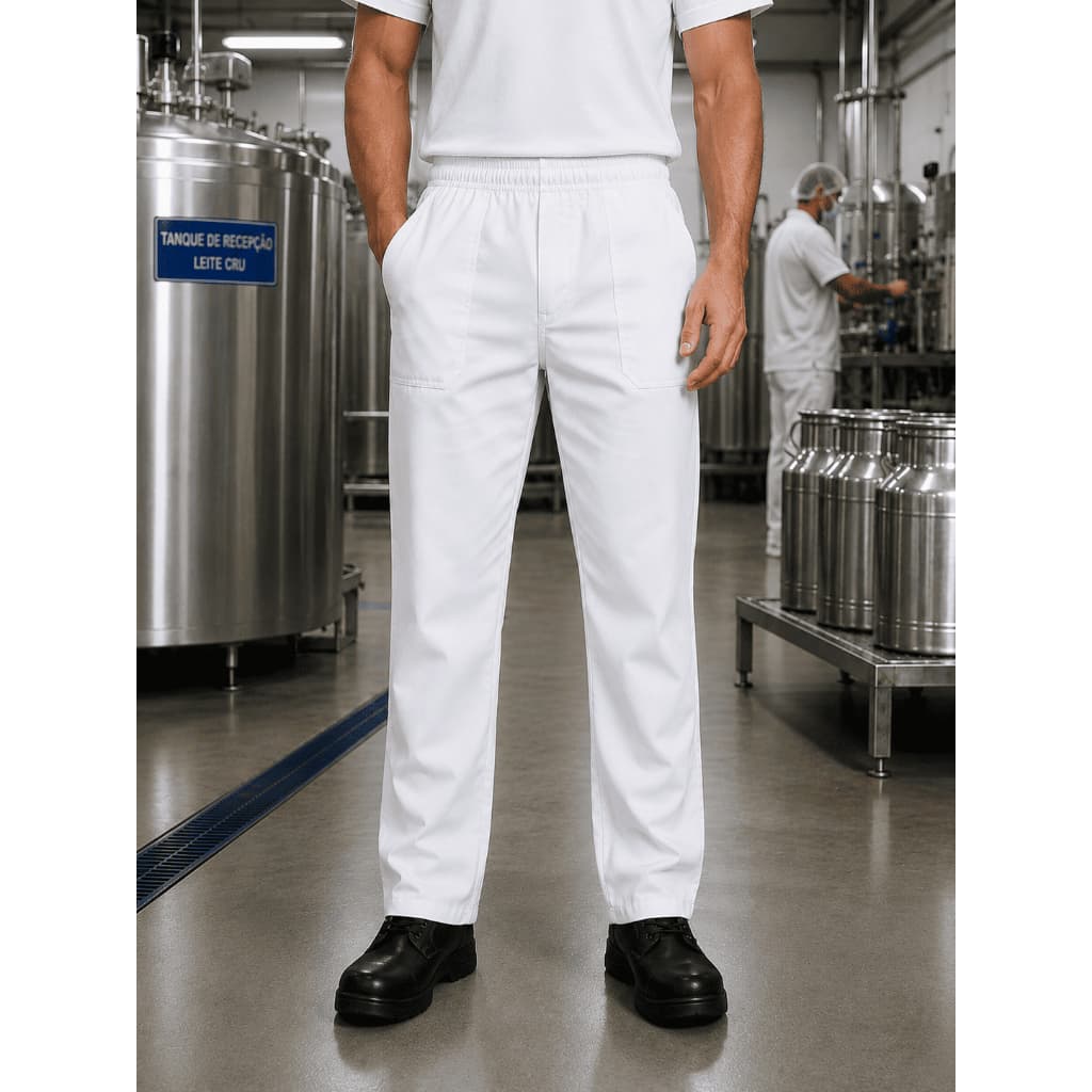 Calça De Brim Uniforme Trabalho Com Elástico E Cordão Cós Confortável Fardamento Brim Resistente