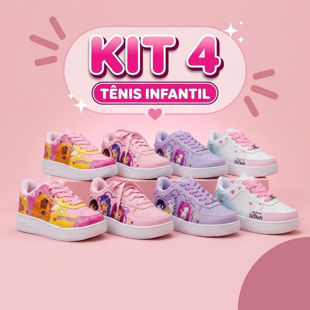 Kit 4 Tênis Infantil Menina Macio Leve Escolar Estiloso