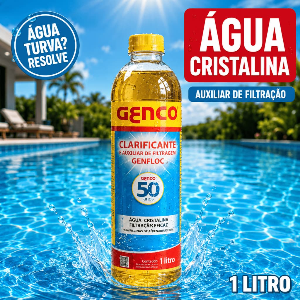 Clarificante Piscina Genco Genfloc 1L Floculante Auxiliar Filtração Água Turva