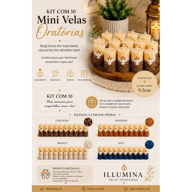 Kit 10 Mini Velas Oratórias Espírito Santo + Caixa | Lembrancinhas Religiosas