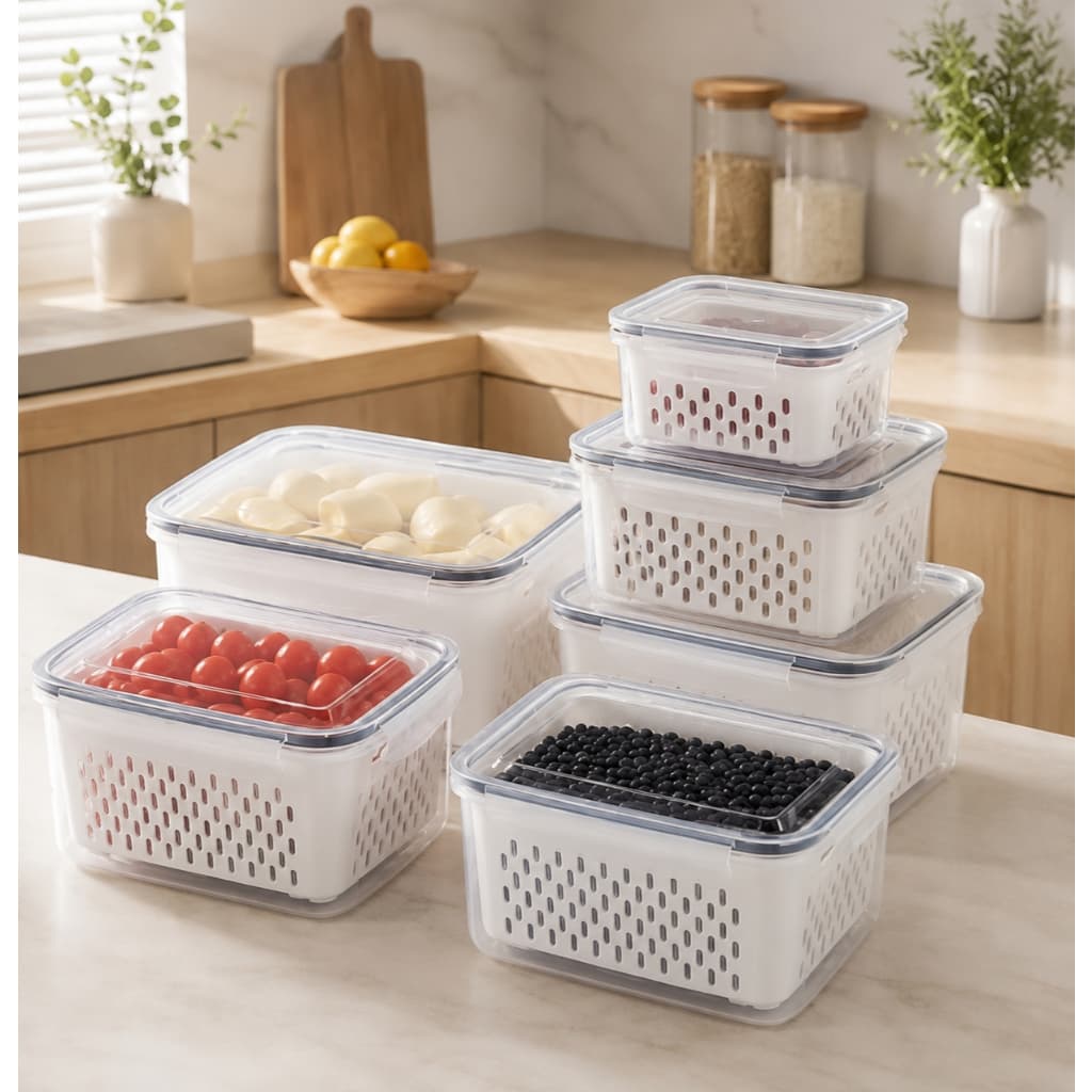 Kit 3 potes herméticos com tampa de vedação segura e design empilhável para geladeira