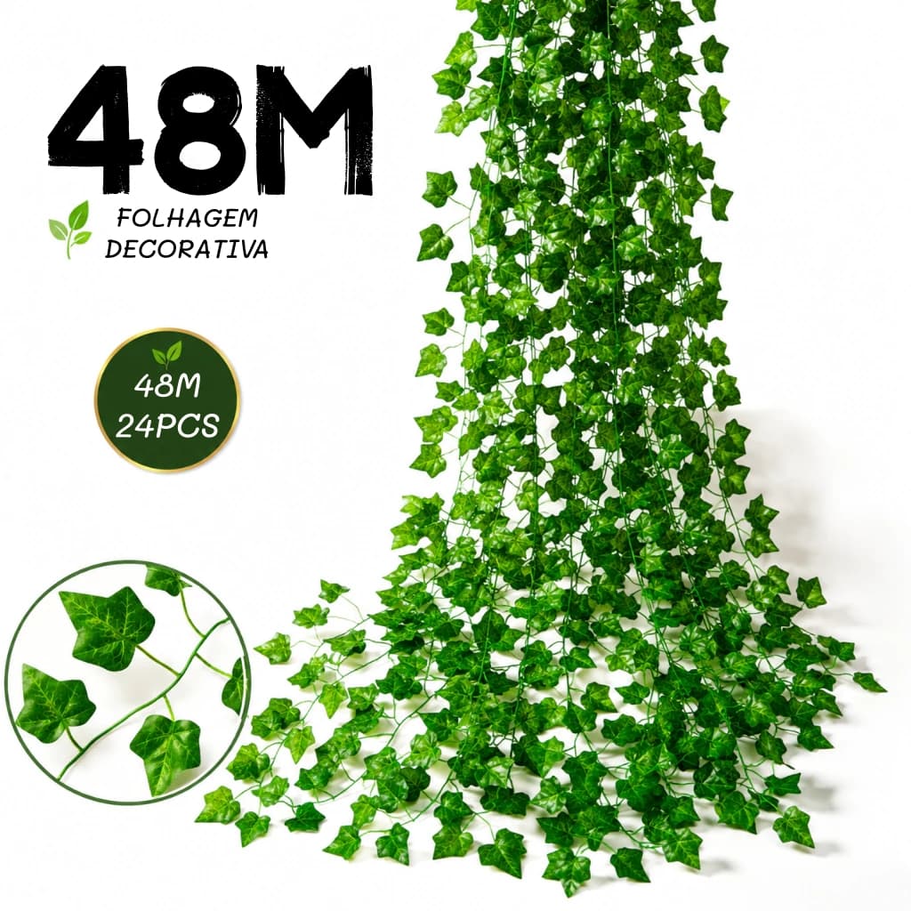 48 Metros Hera Verde Planta Artificial Trepadeira Ramas Folhagem Pendente