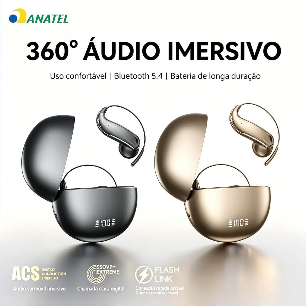 Fones de ouvido Belteenk fone sem fio bluetooth 6.1 Design sem sentido 360°ACS panorâmico som Assistente de ia Redução