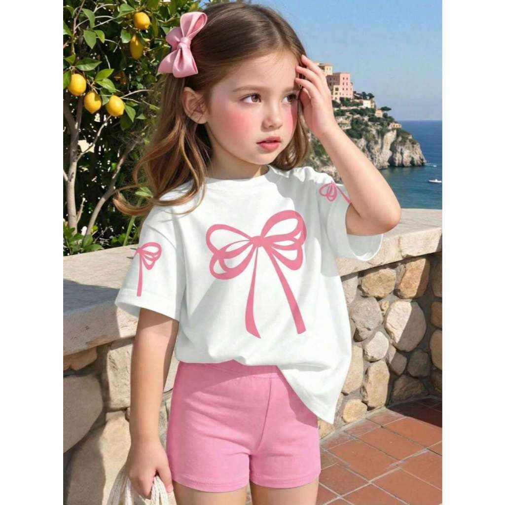Camiseta Infantil 100 Algodão Meninas Lacinho Gola Redonda Blogueirinha Luxo Roupa De Criança Laço
