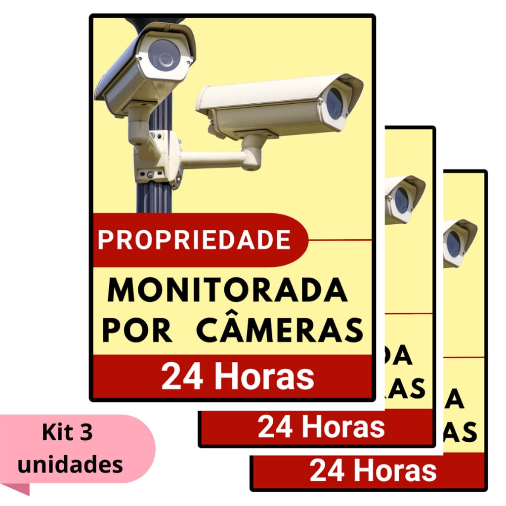 Kit 3 Placas Sinalização Monitoramento Local Com Camera Segurança 24 Horas