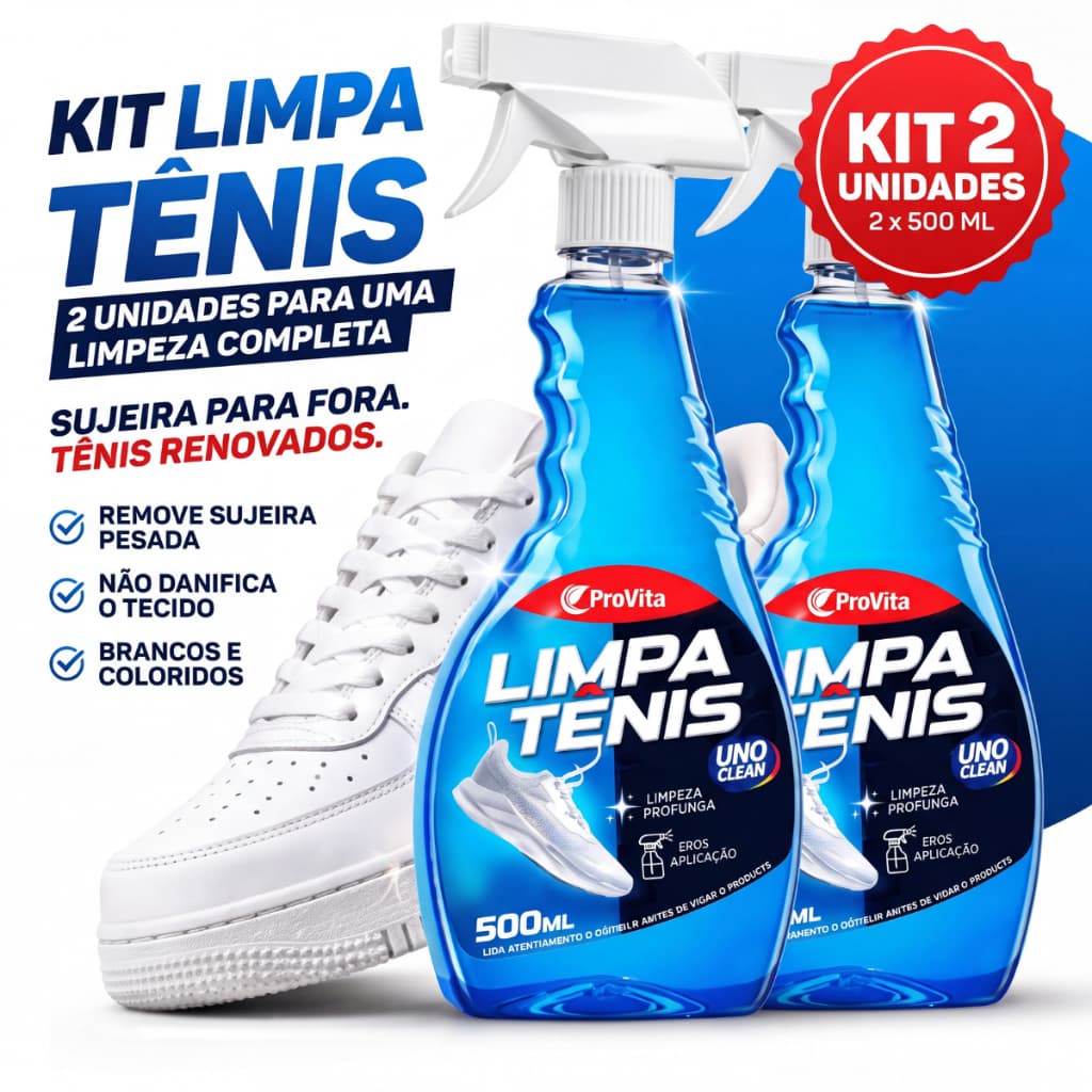 Kit 2 Limpa Tênis À Seco Spray Premium Provita 500ml Remove Sujeira Renova Calçado Branco Colorido