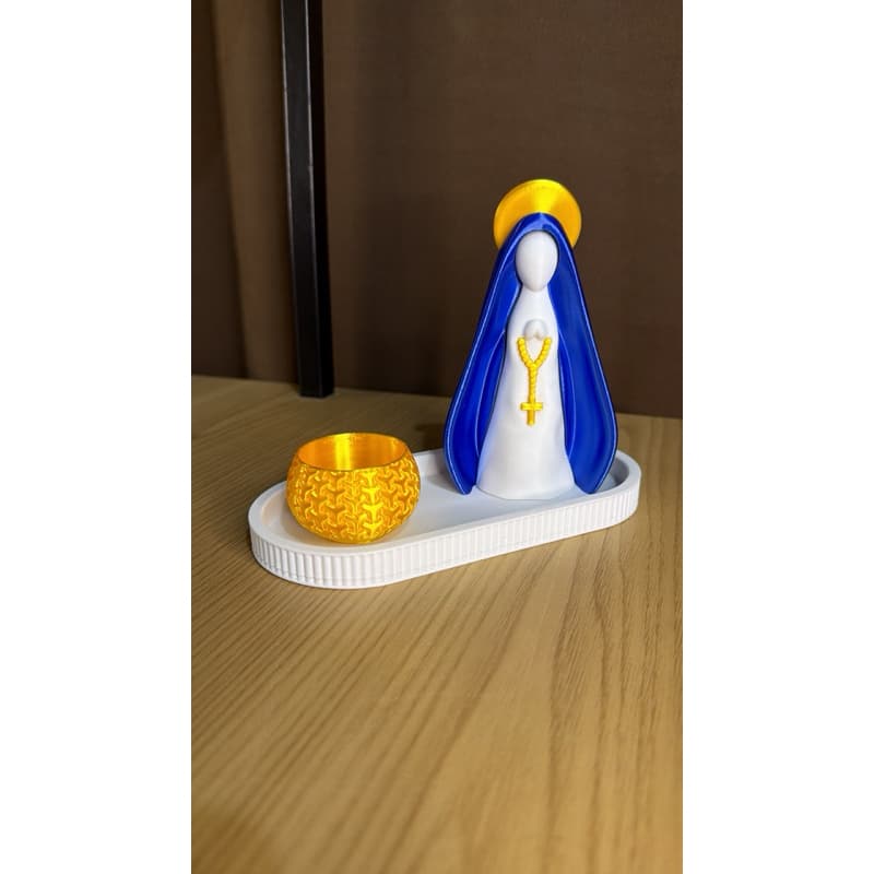 kit Nossa Senhora + Porta Vela + Bandeja | Decoração para Sala, Quarto e Altar