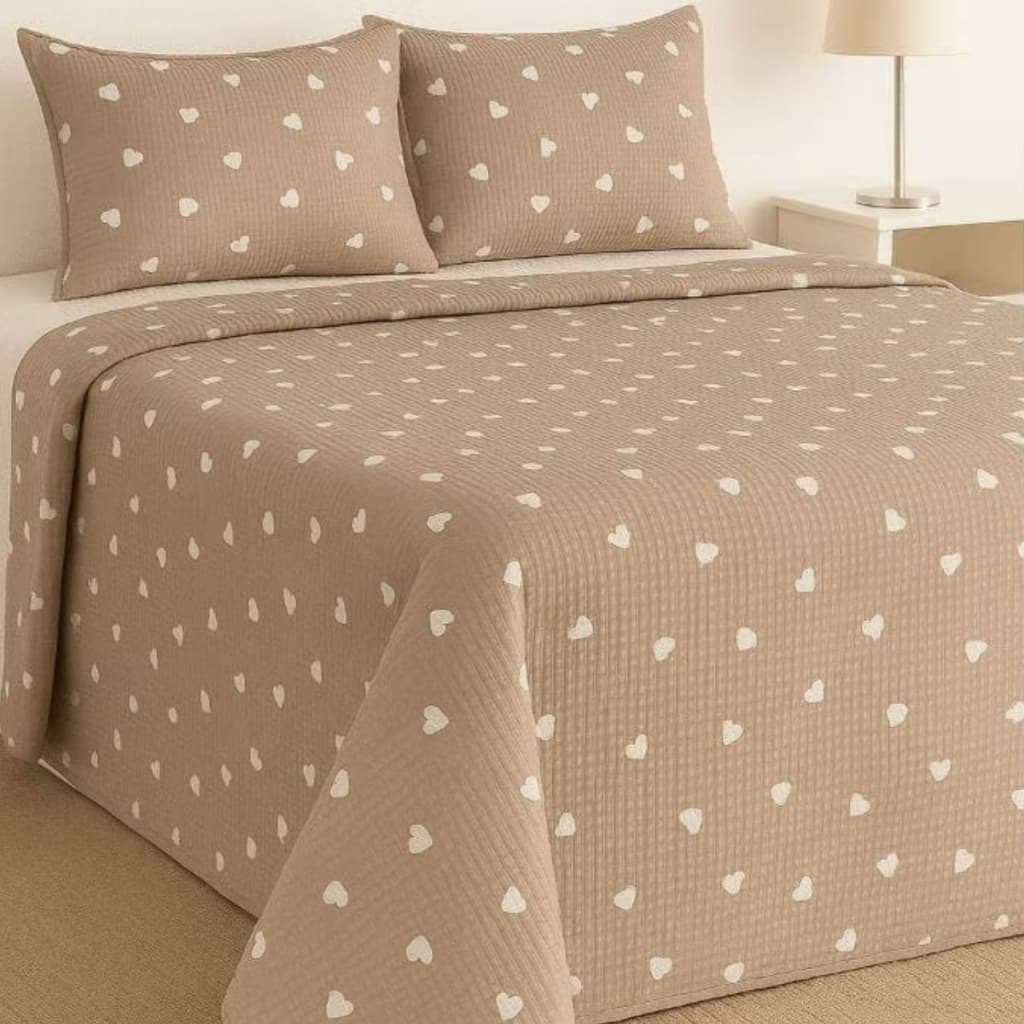 Cobre Leito Piquet Favo Queen 3 Peças Colcha Cama Box Estampado