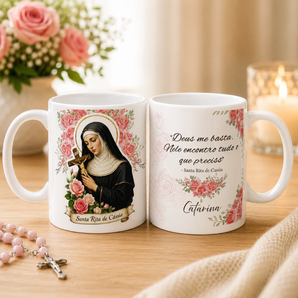 Canecas Santa Rita de Cassia com Nome Personalizada Exclusivo Religioso Presente Católico Xícara