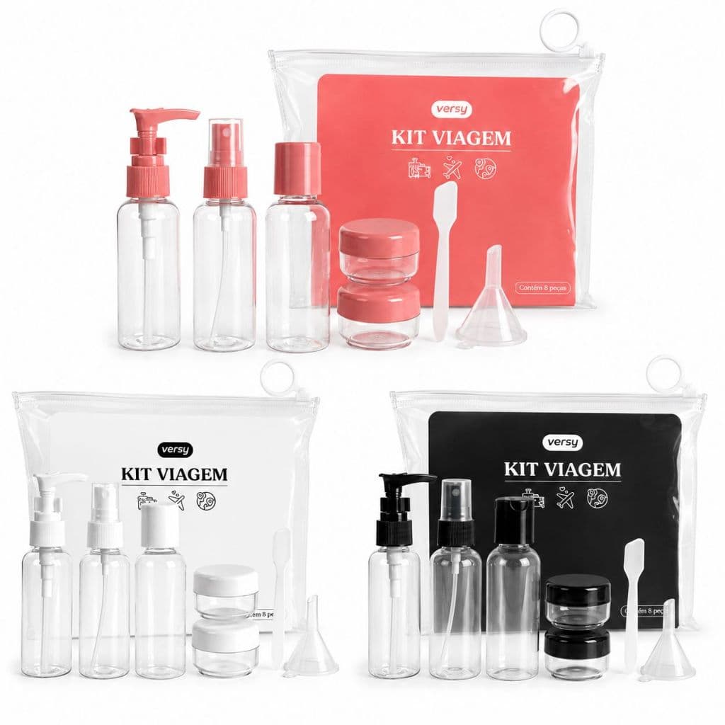 Kit Viagem 8 Frascos Reutilizáveis Para Shampoo Creme Perfume Cosméticos