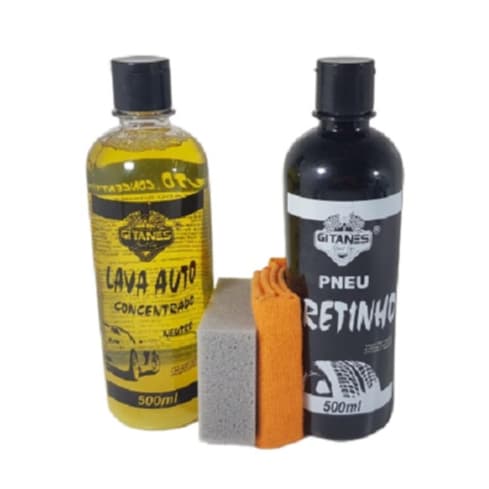 Kit Limpeza Completa Gitanes Lava Jato Pneu Carro Moto Shampoo Pneu Pretinho + Espuma Aplicadora