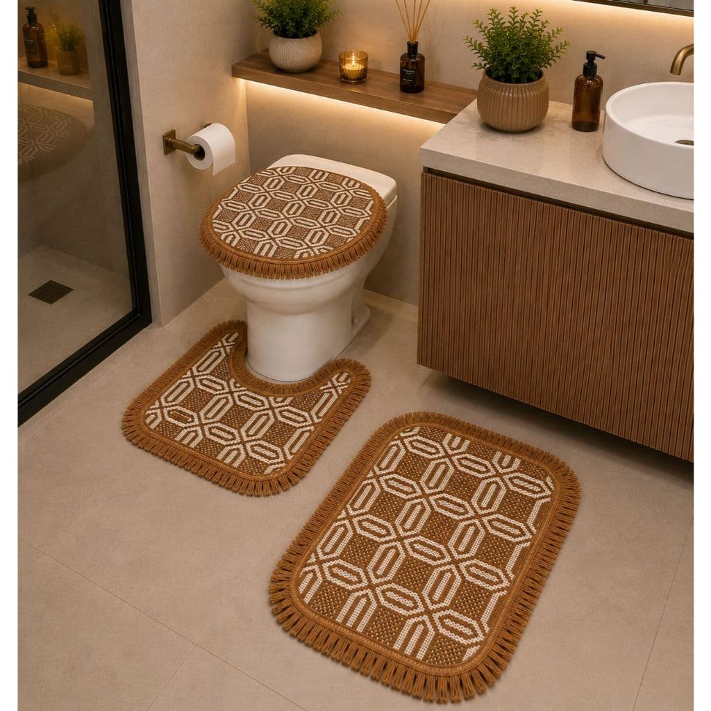 Kit Tapete Banheiro 3 Peças Resistente Confortável e Elegante