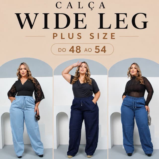 Calça Jeans Média Wide Leg Plus Size Feminina Cintura Alta Pantalona Tecido Leve Fashion Premium Modelagem Solta