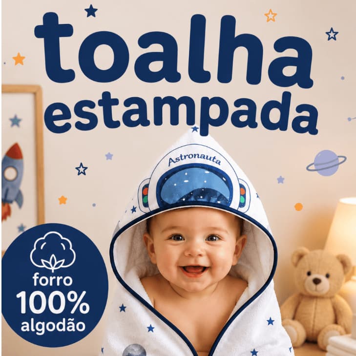 Toalha com capuz bebê infantil Astronauta Foguete dupla camada forrada fralda 100% algodão 75x95 cm
