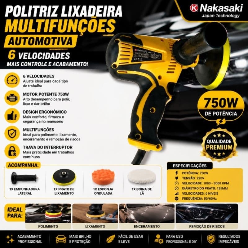 Politriz Lixadeira Multifunções Automotiva 6 Velocidade 750w