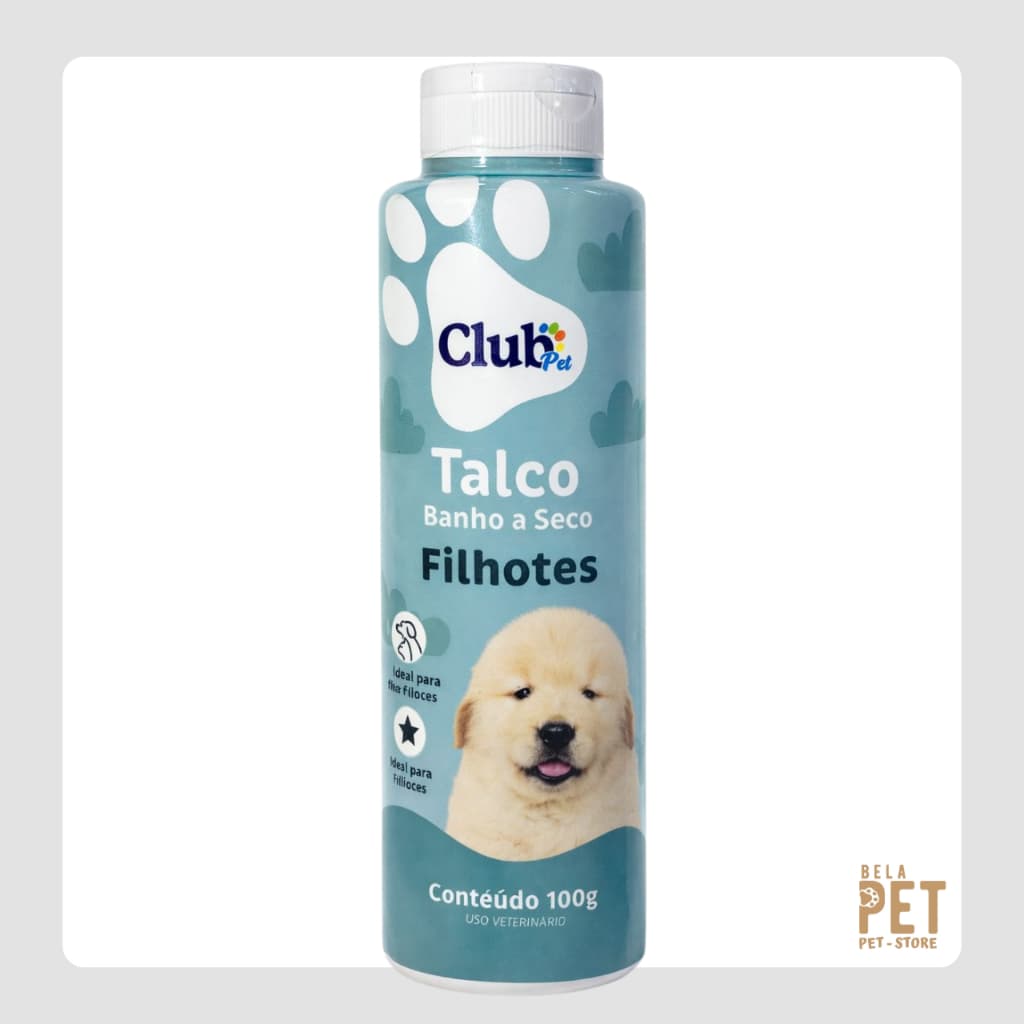 Talco Banho a Seco Club Pet Filhotes 100g para Cães e Gatos – Higiene Sem Água