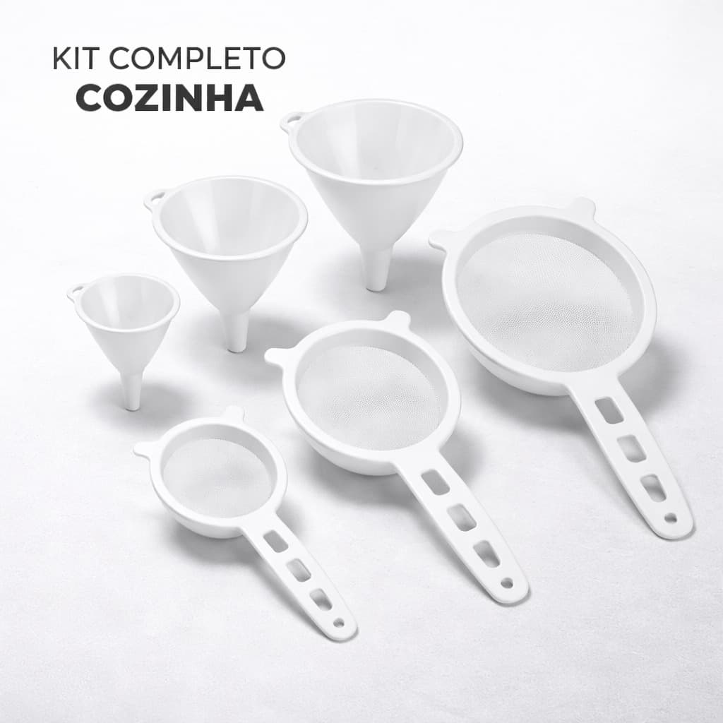Kit Funis E Peneira Coador Pmg Cozinha Multiuso Plástico 6 Peças