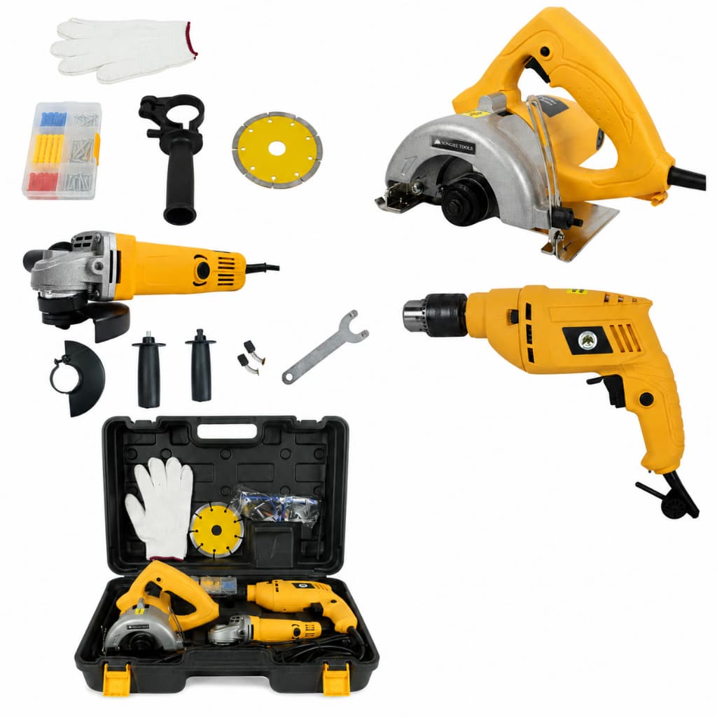Kit Multi Ferramentas 3 Em 1 Furadeira Impacto Reversível + Esmerilhadeira Lixadeira e Serra Mármore