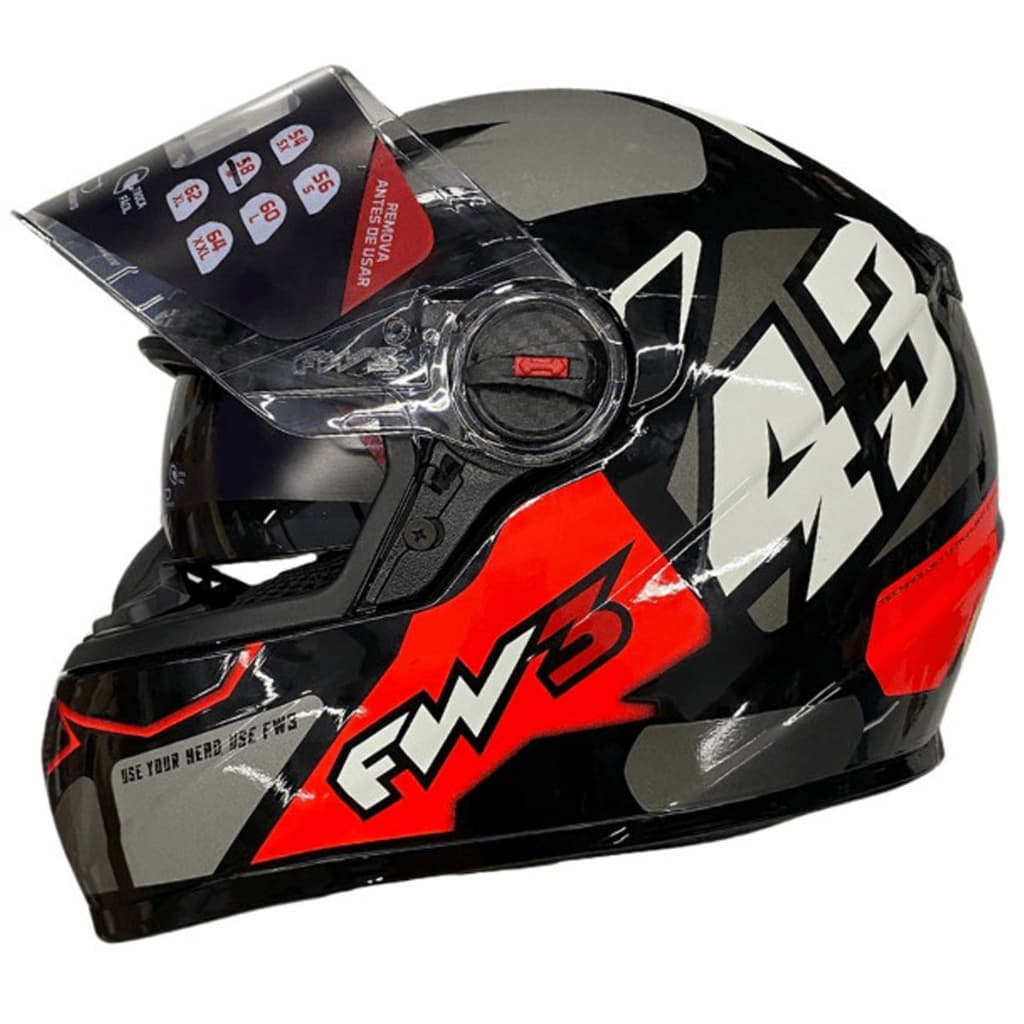 Capacete FW3 GTX 43 Grafite Vermelho Design Moderno E Confortável