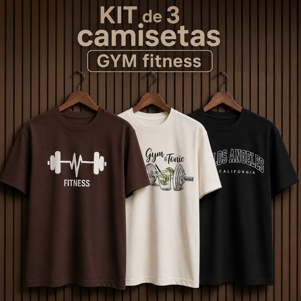 Kit 3 Camisetas Masculinas Estampadas GYM Fitness Casual Algodão Conforto Academia Streetwear