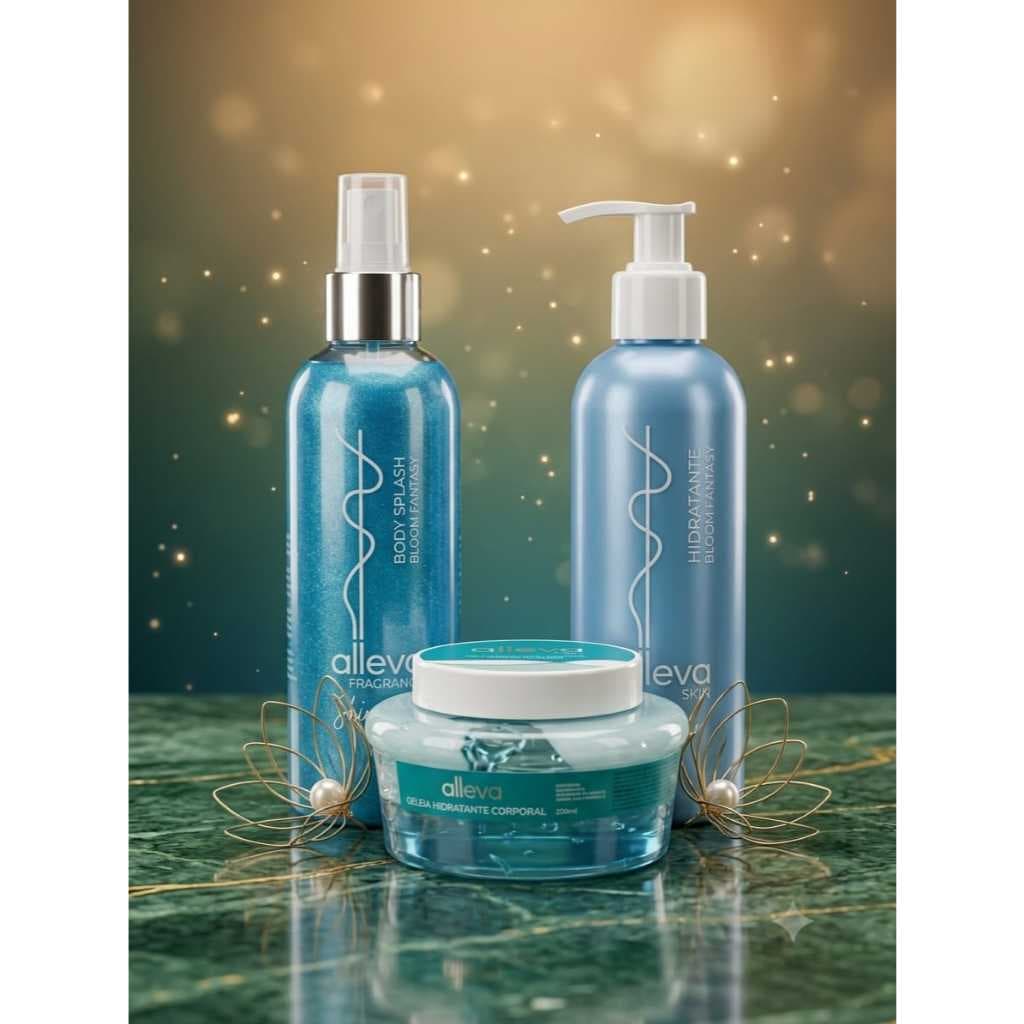 Alleva Skin Bloom Fantasy: body splash, hidratante e gel corporal com fragrância delicada e hidratação intensa