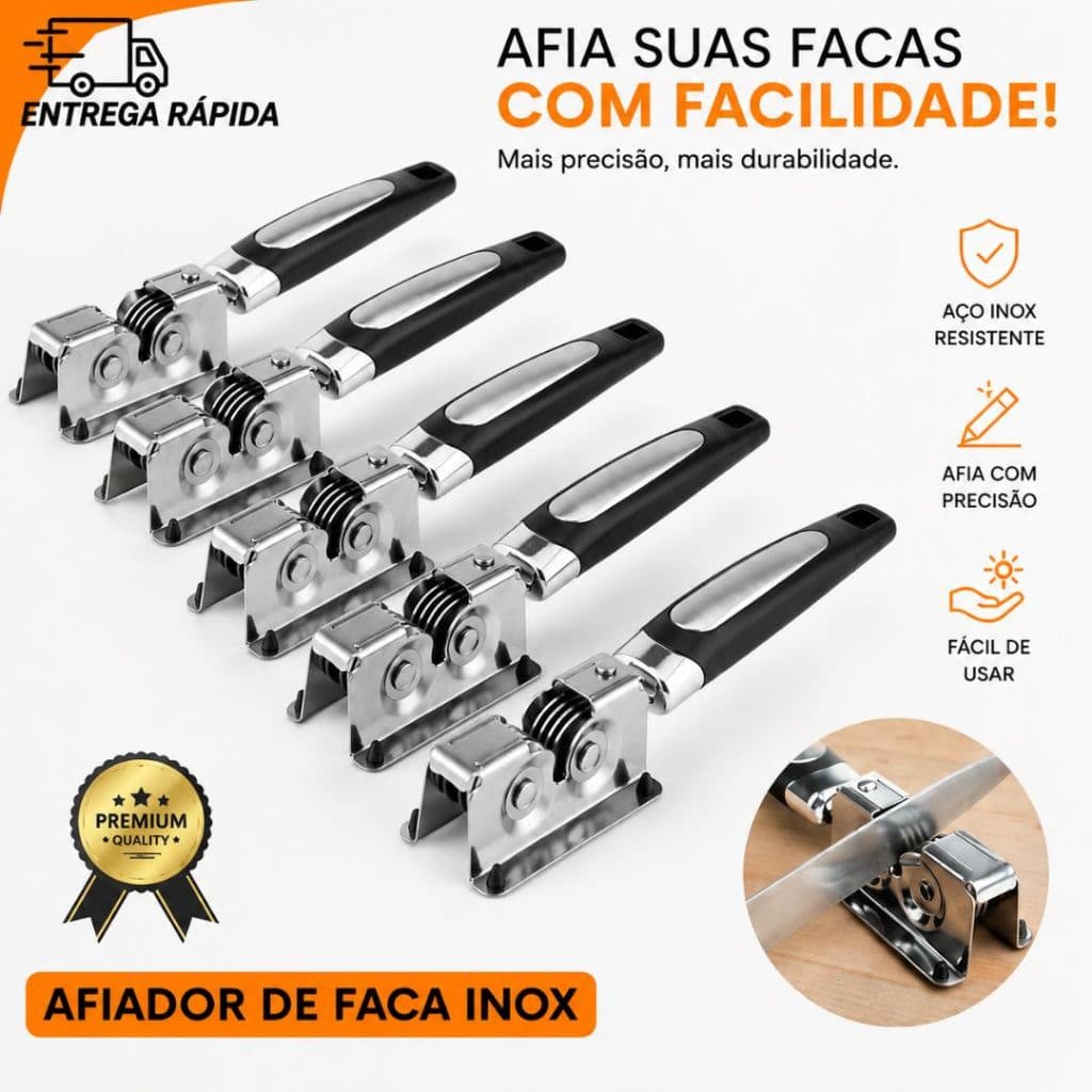 Afiador De Facas Inox Portátil Ergonômico Para Facas De Carne Peixe De Uso Doméstico e Profissional